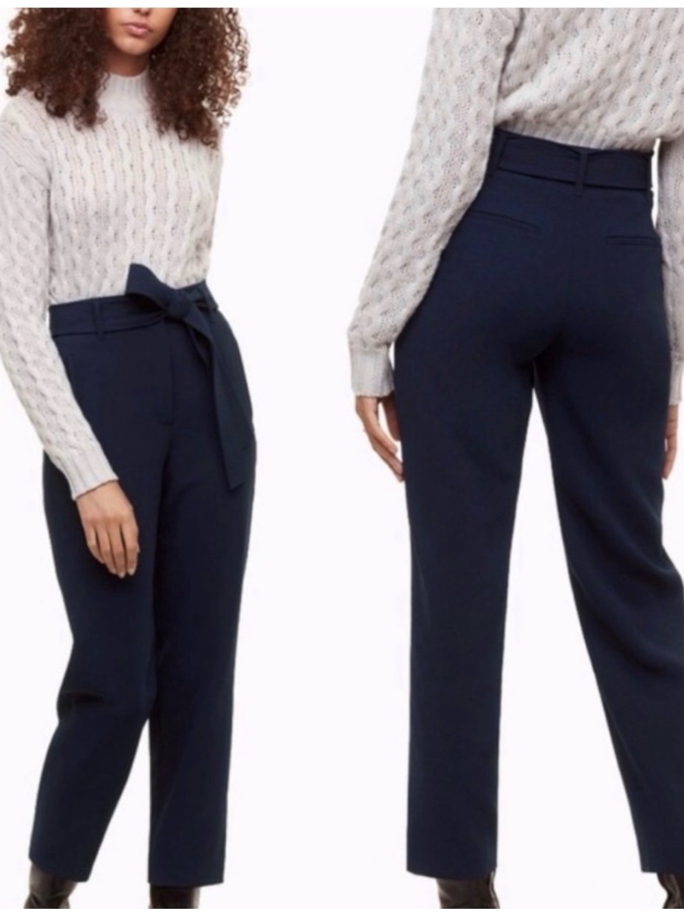 Aritzia Wilfred Jallade Cropped Crepe Tie-Waist Pants Navy Size 6 NWOT